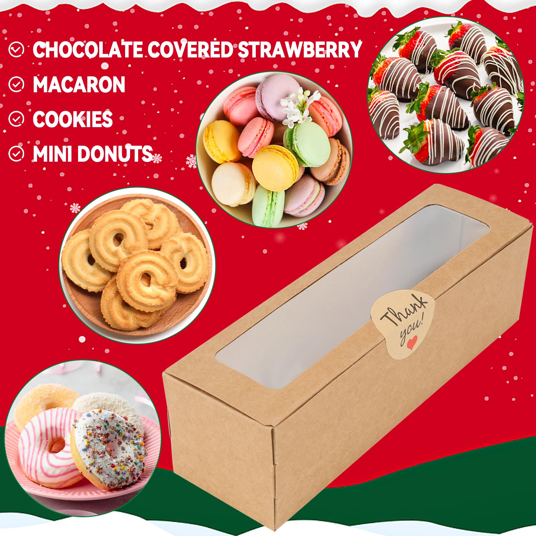 NPLUX 36 Pack Macaron Boxes for 5-7 Macarons Container Packaging Strawberry Candies Sweets Boxes with Sticker for Gift Giving(Brown)