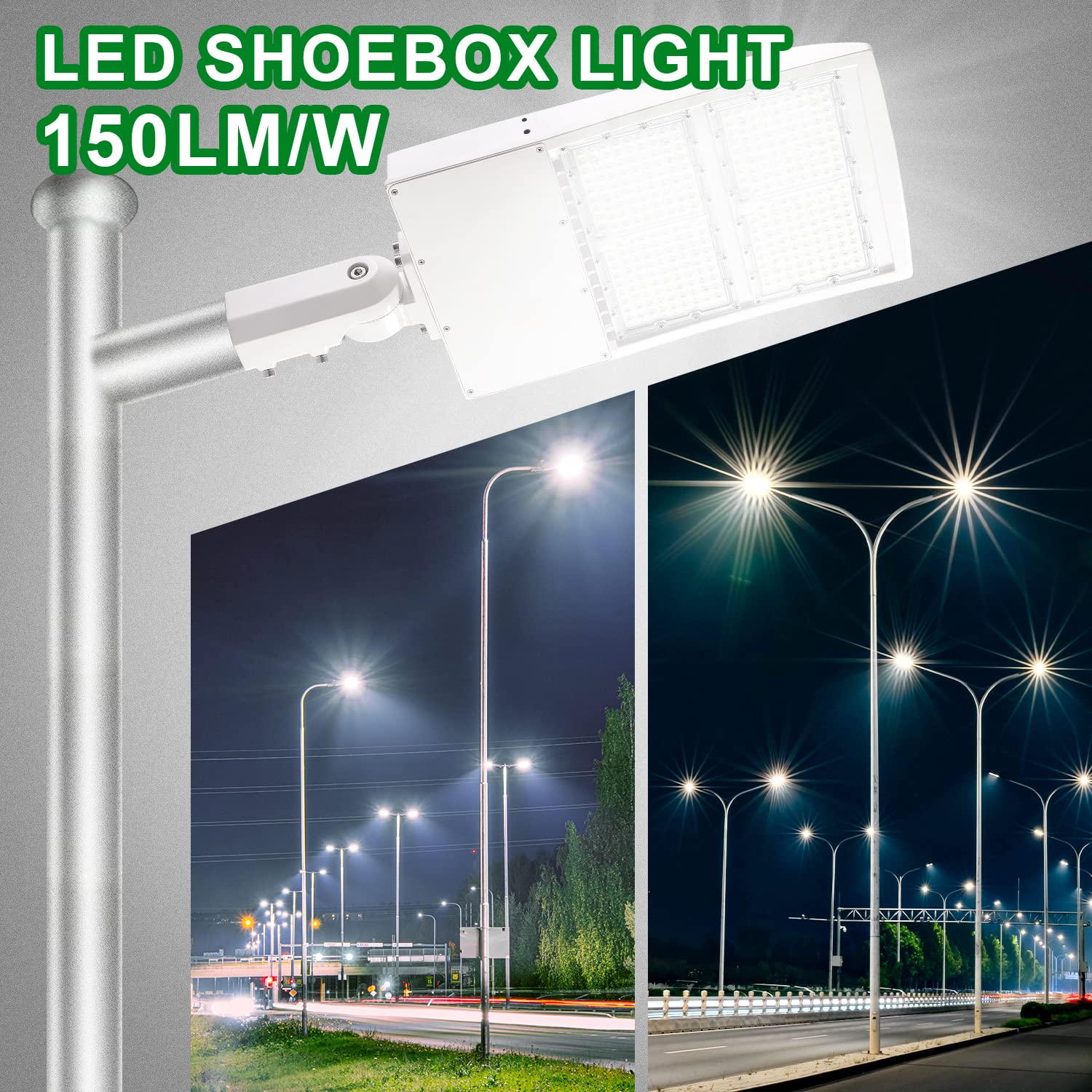 OSTEK 300W 480V White LED Shoebox Parking Lot Lights 42000LM- LED Street Pole Lights Fixture Flood Light IP65 Waterproof Commercial Outdoor Area Lighting ​for Stadium Roadway 5000K 200-480V DLC UL