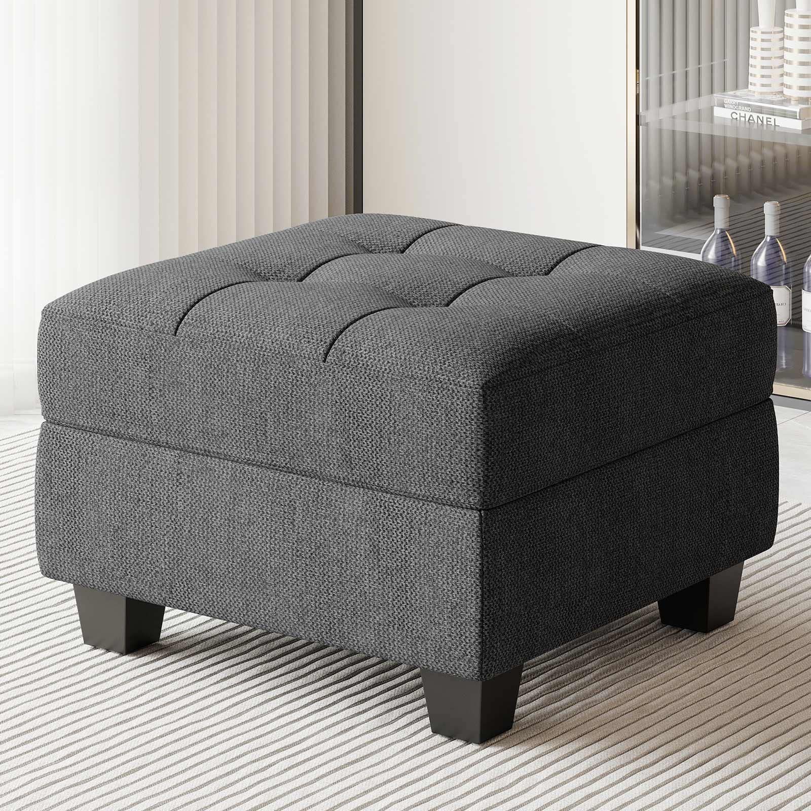 Belffin Ottoman Module with Storage for Modular Sofa Sectional Couch Cube Seat Square Storage Ottoman Footrest Modern Fabric Dark Grey