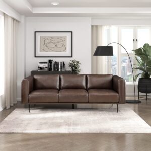 Lexicon Leather Couch, Top Grain Leather Sofa, Modern Couch, Oversized Sofa with Solid Wood Frame and Metal Legs, Couch Leather Sofas for Living Room, Bedroom, Office, 3-Seater Couches, Brown