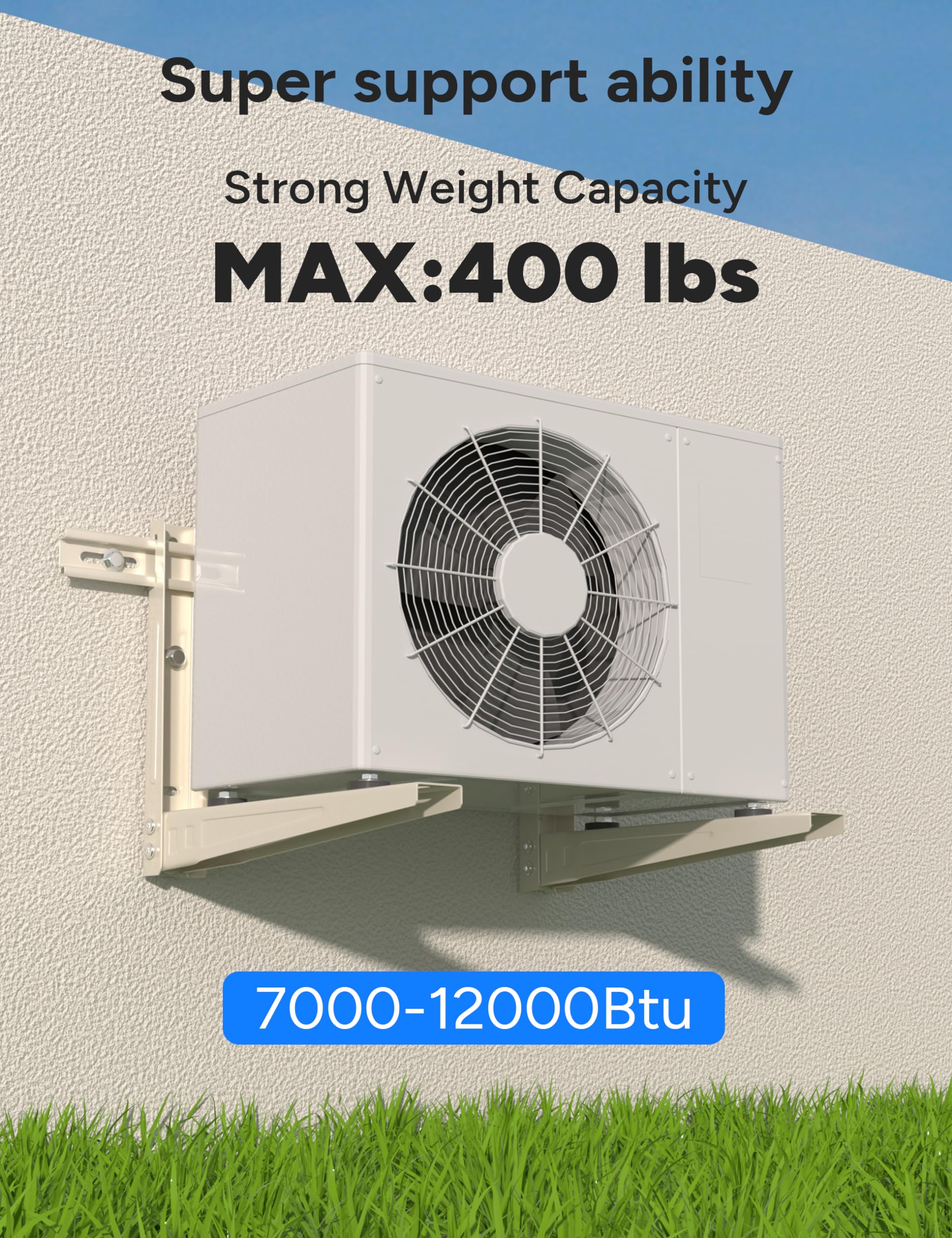 Toutgood Outdoor Mini Split Wall Mounting Bracket, Heavy-Duty Wall Bracket for 7000 Btu to 12000 Btu Ductless Mini Split Air Conditioner AC Heat Pump Systems , Max 400 Lb Capacity