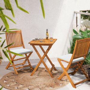 Flamaker Patio Set 3 Piece Acacia Wood Folding Bistro Set Outdoor Square Table and Chairs Balcony Furniture for Porch, Lawn, Backyard (Natural)