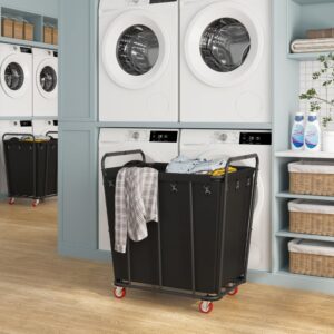 Hoctieon Large Rolling Laundry Hamper with Wheels, Laundry Sorter Cart for Clothes Storage, Durable Laundry Basket with Lockable Wheels, Heavy Duty Clothes Hamper for Laundry & Bedroom, Black