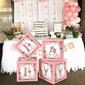 Floral Baby Shower Box Birthday Party Decoration Pink Balloon Blocks First Birthday Centerpiece Decor for Girls Rose Gold Gender Reveal Party Supplies…