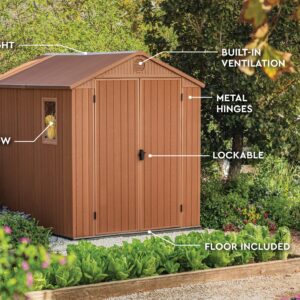 Keter Darwin 6x8 Resin Outdoor Storage Shed Kit-Perfect to Store Patio Furniture, Garden Tools Bike Accessories, Beach Chairs and Lawn Mower, Brown