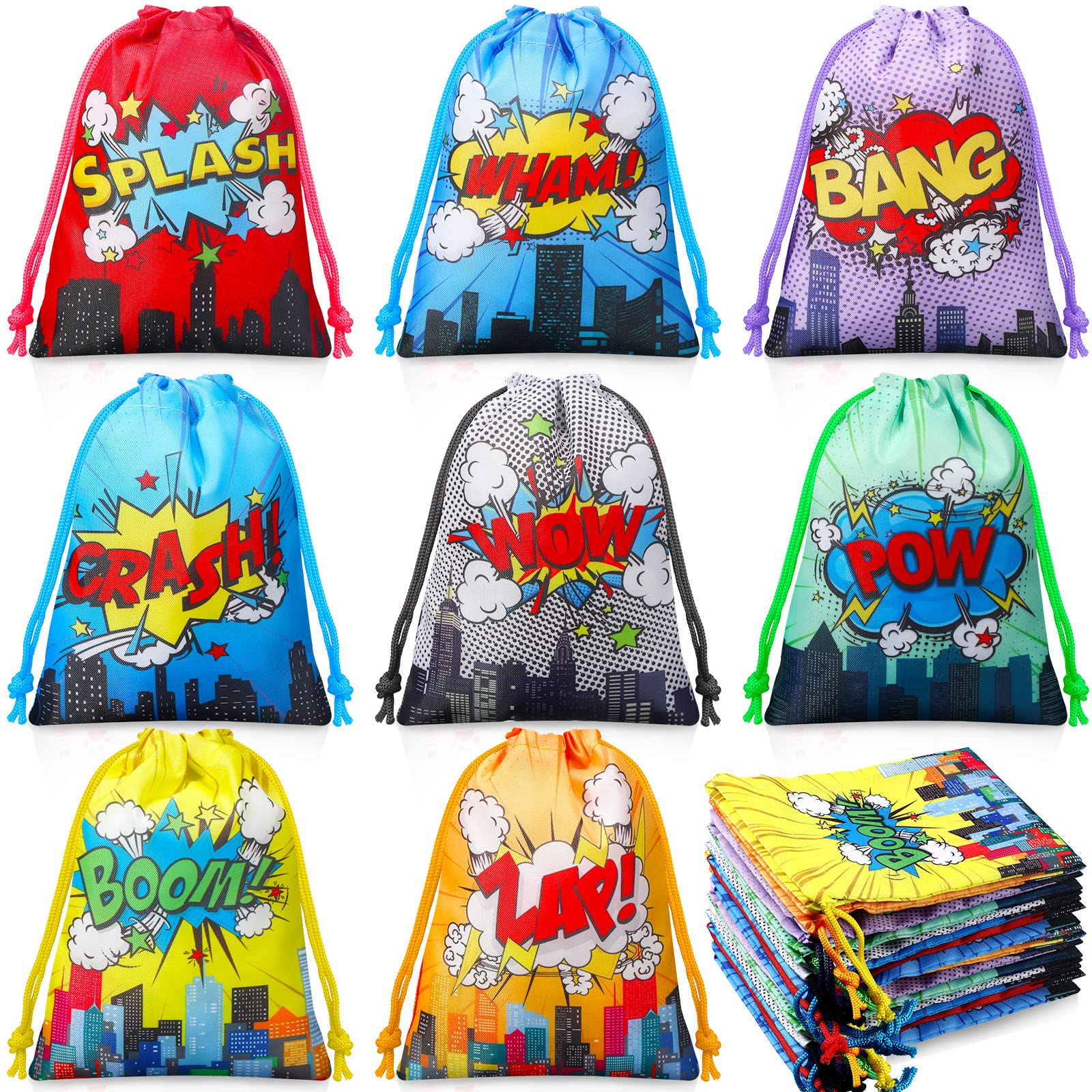 24 Pieces Hero Party Drawstring Bags, Colorful Hero Party Favor Gift Treat Bags Christmas Birthday Supplies for Wedding Classroom Party Baby Shower Candy Goodie Rewards Prize Bags 7.1 x 5.1 inches