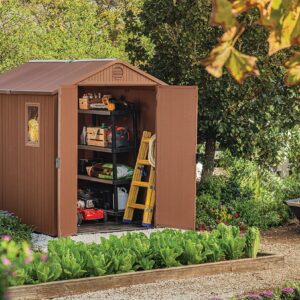 Keter Darwin 6x8 Resin Outdoor Storage Shed Kit-Perfect to Store Patio Furniture, Garden Tools Bike Accessories, Beach Chairs and Lawn Mower, Brown