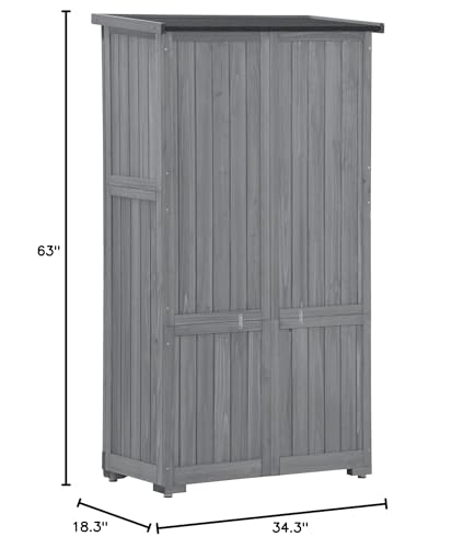 Merax Wooden Garden Shed 3-Tier Patio Storage Cabinet Outdoor Organizer Wooden Lockers with Fir Wood (Gray Wood Color -Shutter Design)