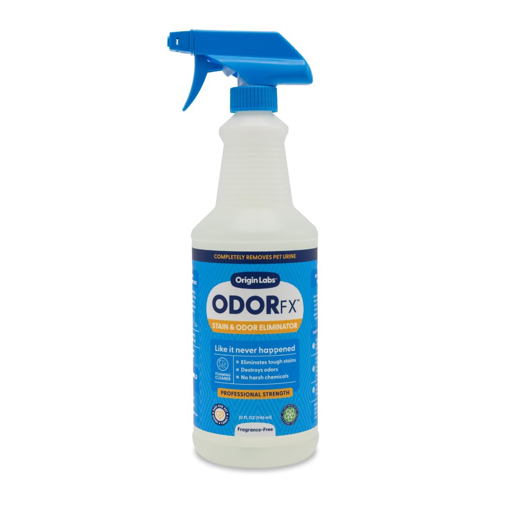 Origin Labs OdorFx Pet Stain and Odor Remover for Pet Stains and Odors, Fragrance Free Rug, Upholstery, and Carpet Cleaner Solution, Probiotics and Enzyme Cleaner Spray No Harsh Chemicals, 32 Fl Oz