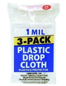 rocky mountain goods 1 mil clear plastic drop cloth - 9 ft x 12 ft (3 pack) - or painting, cover furniture, walls, doors - tear resistant - painters recommended grade - indoor/outdoor - usa