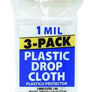 Rocky Mountain Goods 1 Mil Clear Plastic Drop Cloth - 9 ft x 12 ft (3 Pack) - or Painting, Cover Furniture, Walls, Doors - Tear Resistant - Painters Recommended Grade - Indoor/Outdoor - USA