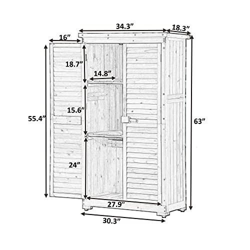 Merax Wooden Garden Shed 3-Tier Patio Storage Cabinet Outdoor Organizer Wooden Lockers with Fir Wood (Gray Wood Color -Shutter Design)