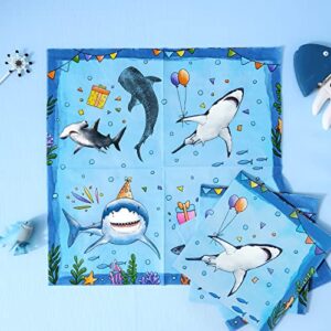 WERNNSAI Shark Party Supplies Set - 64PCS Ocean Shark Birthday Party Paper Plates Cups Napkins Tableware for Boys Kids Baby Shower Blue Shark Summer Pool Party Decor