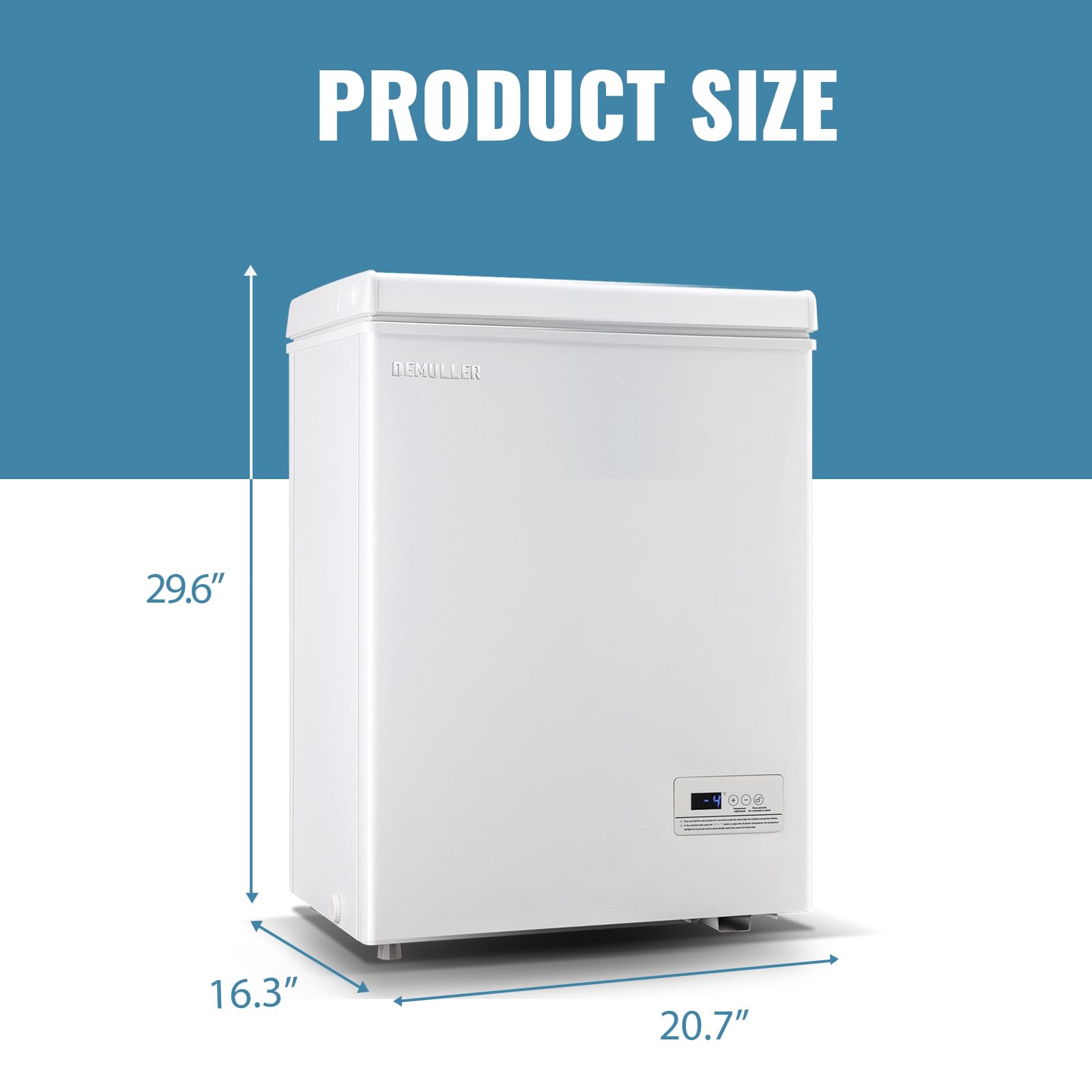 DEMULLER Chest Freezer Small Deep Freeezer with 2 Removable Baskets, Compact Freezer with Digital Control Panel accurate to 1 ℉, Mini Freezer for Homes Garages Basements White