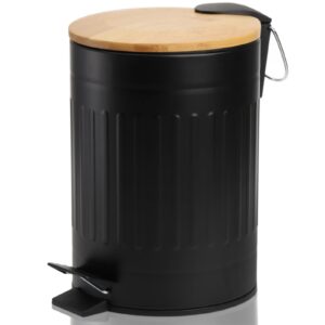 avla 2 liter small step trash can, metal pedal rubbish wastebasket trashcans, round garbage container bin with bamboo lid and liner bucket, compact waste basket for bathroom office bedroom kitchen