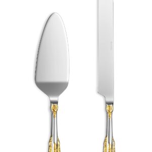 KEAWELL Gorgeous Wedding Cake Knife and Server Set, 18/10 Stainless Steel, Fine Luxury Cake Cutting Set (Gold Accent)