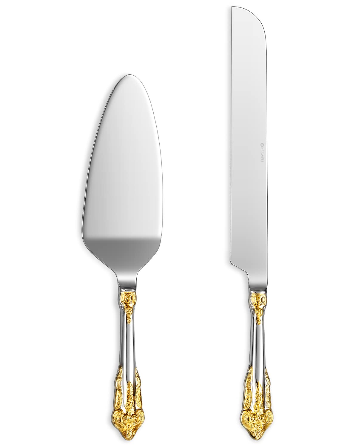 KEAWELL Gorgeous Wedding Cake Knife and Server Set, 18/10 Stainless Steel, Fine Luxury Cake Cutting Set (Gold Accent)