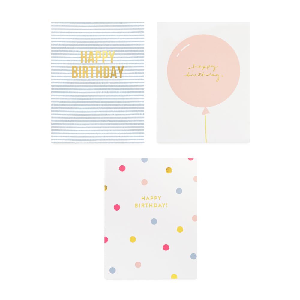 Sugar Paper Birthday Card Box, Greeting Card Assortment, Set of 12 Birthday Cards and Envelopes, Blank Inside, 6.25" x 2" x 5" Storage Box, 4.25" x 5.5" Greeting Cards