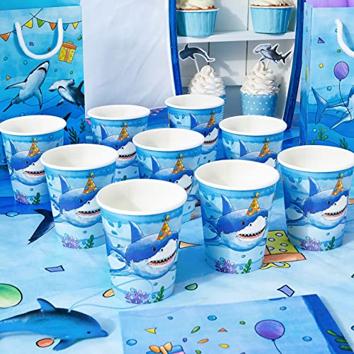 WERNNSAI Shark Party Supplies Set - 64PCS Ocean Shark Birthday Party Paper Plates Cups Napkins Tableware for Boys Kids Baby Shower Blue Shark Summer Pool Party Decor