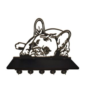 The Geeky Days French Bulldog Medal Holder Trophy Display Shelf Hanger Entryway Organization for Pet Shop Frenchie Puppy Wall Mount Wood Plaque Rack Key Holder with 5 Hooks