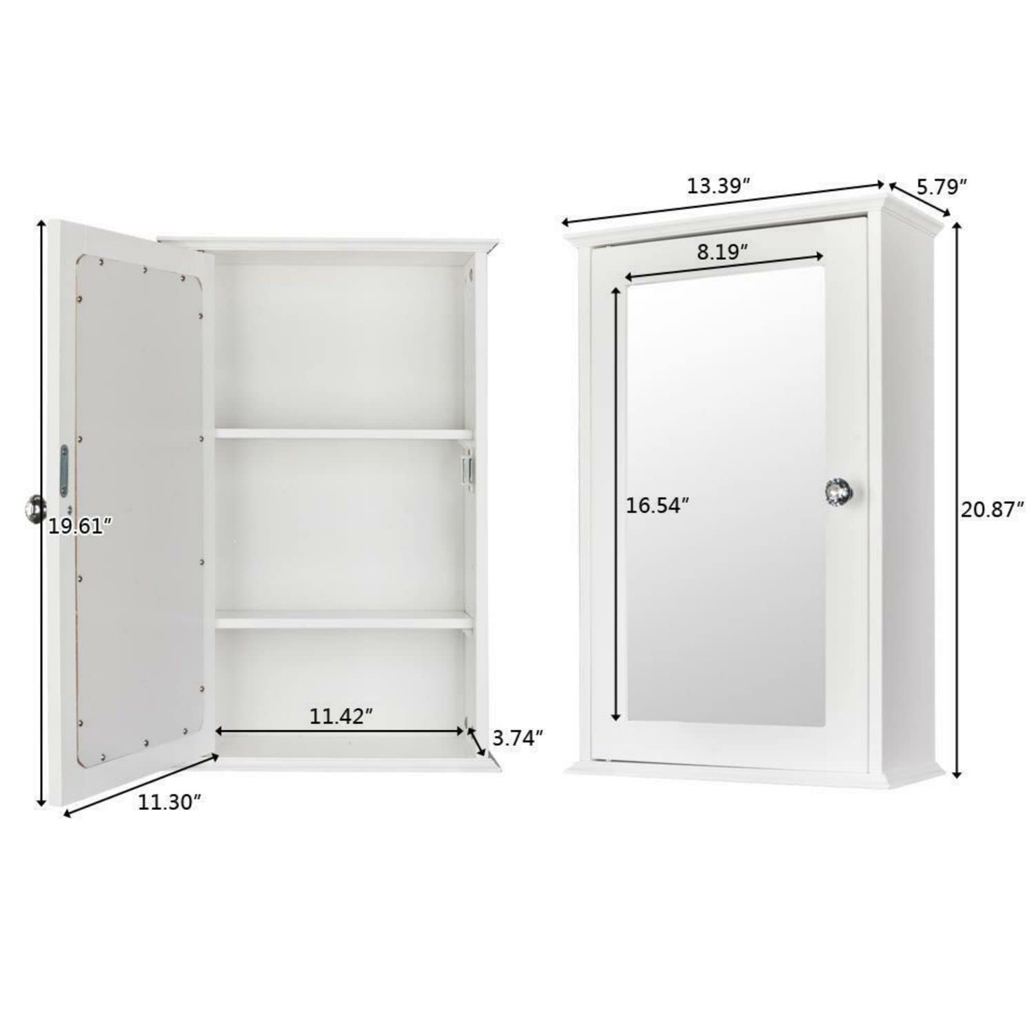 3 Tier Bathroom Wall Mount Medicine Cabinet w/Adjustable Shelves & Single Mirror