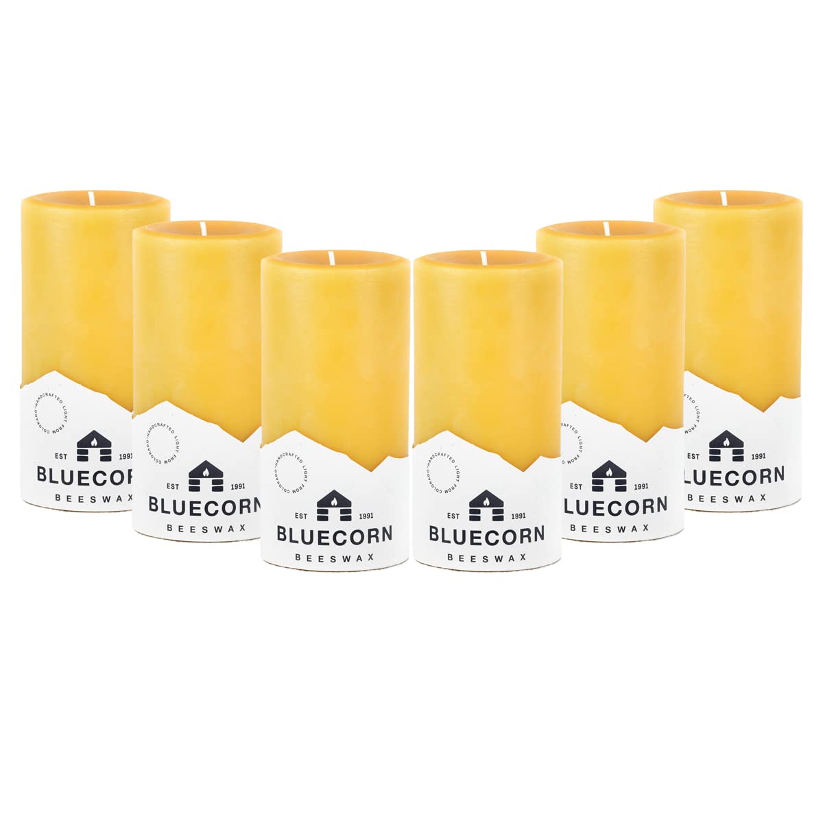 Bluecorn Beeswax 100% Pure Beeswax Pillar Candles | Natural Beeswax Candles, Unscented Yellow Candles | Soy, Paraffin, & Fragrance Free | 3x6, 90 Hour Burn Time, Bulk 6-Pack | Handmade in Colorado