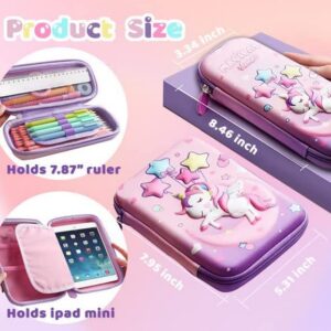 Unicorn Pencil Case, Cute Large Capacity Pen Box for Girls, 3D EVA Stationery Bag Pink Pencil Pouch Organizer with Compartments, Anti-Shock School Supplies Multi-Compartment for Kids Students (MOON L)