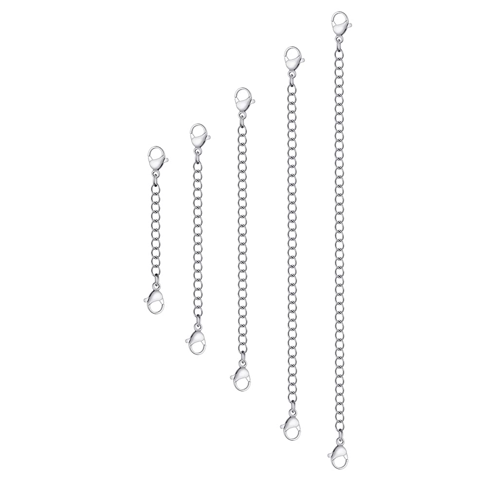 5Pcs Silver Stainless Steel Necklace Extender Chain Links Silver Lobster Necklace Extenders for Necklaces Bracelet Anklet Stainless Steel Chain Extenders for Jewelry Making (2in 3in 4in 5in 6in)