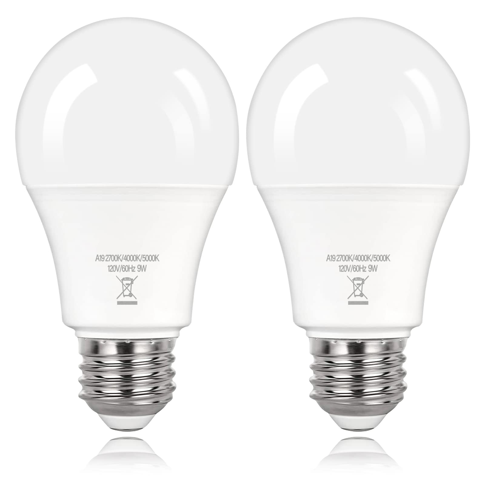 PARTPHONER A19 LED Light Bulbs, 60W Equivalent Efficient 9W LED Bulb, 3 Color Light Modes Light Bulbs, 900 Lumens, CRI 85+, 25000+ Hours Lifespan, Pack of 2