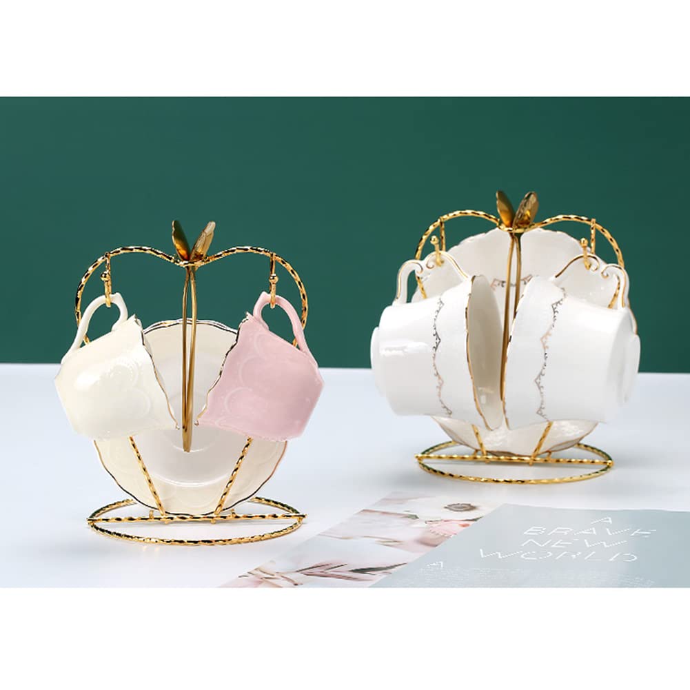 Heart Shaped Tea Cup and Saucer Display Stand Holder Rack Metal Cup Saucer Holder Tea Cup Holder Display Stainless Steel Coffee Mug Organizer for Plate Teapot - Gold