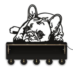 the geeky days french bulldog medal holder trophy display shelf hanger entryway organization for pet shop frenchie puppy wall mount wood plaque rack key holder with 5 hooks