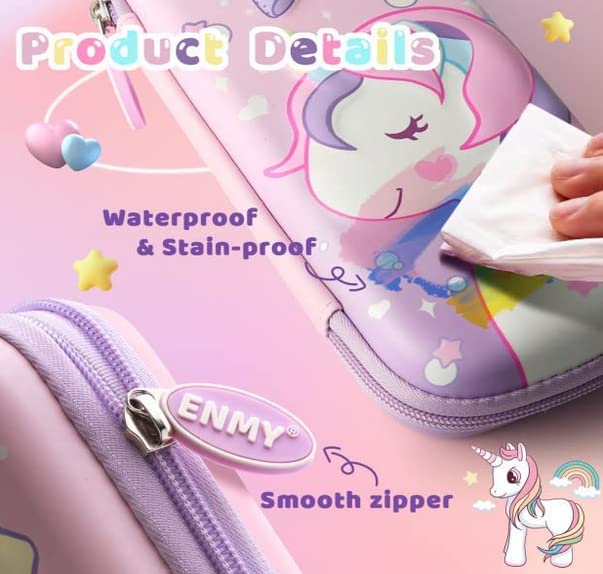 Unicorn Pencil Case, Cute Large Capacity Pen Box for Girls, 3D EVA Stationery Bag Pink Pencil Pouch Organizer with Compartments, Anti-Shock School Supplies Multi-Compartment for Kids Students (MOON L)