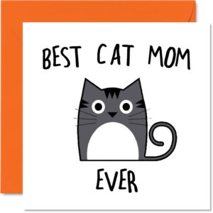 stuff4 birthday cards for mom from the cat - best cat mom ever - cat birthday card from cat for mom, funny cat mom gifts, 5.7 x 5.7 inch joke happy mother's day greeting cards gift for mommy mum mama