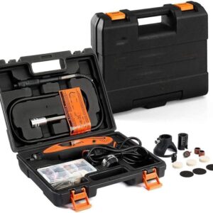 Rotary Tool Kit with Keyless Chuck Flex Shaft, 6 Variable Speed 10000-32000 RPM 3 Attachments Carrying Case for Cutting, Engraving, Drilling, Sanding, Polishing, DIY Crafts