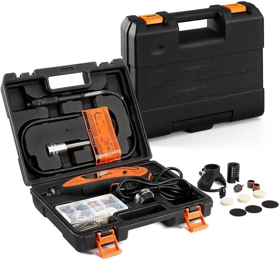 Rotary Tool Kit with Keyless Chuck Flex Shaft, 6 Variable Speed 10000-32000 RPM 3 Attachments Carrying Case for Cutting, Engraving, Drilling, Sanding, Polishing, DIY Crafts