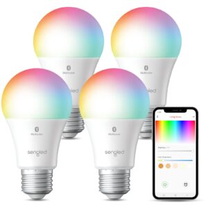 sengled alexa light bulbs, 75w equivalent, s1 auto pairing with alexa devices, smart light bulb that work with alexa, bluetooth mesh smart home lighting, ‎multicolor dimmable, no hub required,4-pack