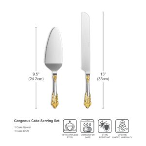 KEAWELL Gorgeous Wedding Cake Knife and Server Set, 18/10 Stainless Steel, Fine Luxury Cake Cutting Set (Gold Accent)