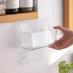 CertBuy 3 Pack Plastic Wall Mount Organizer 7" x 5.5" x 3.7" Adhesive Clear Storage Organize Without Drilling with Self Adhesive Tape Shower Organizer Clear for Bathroom Laundry Kitchen