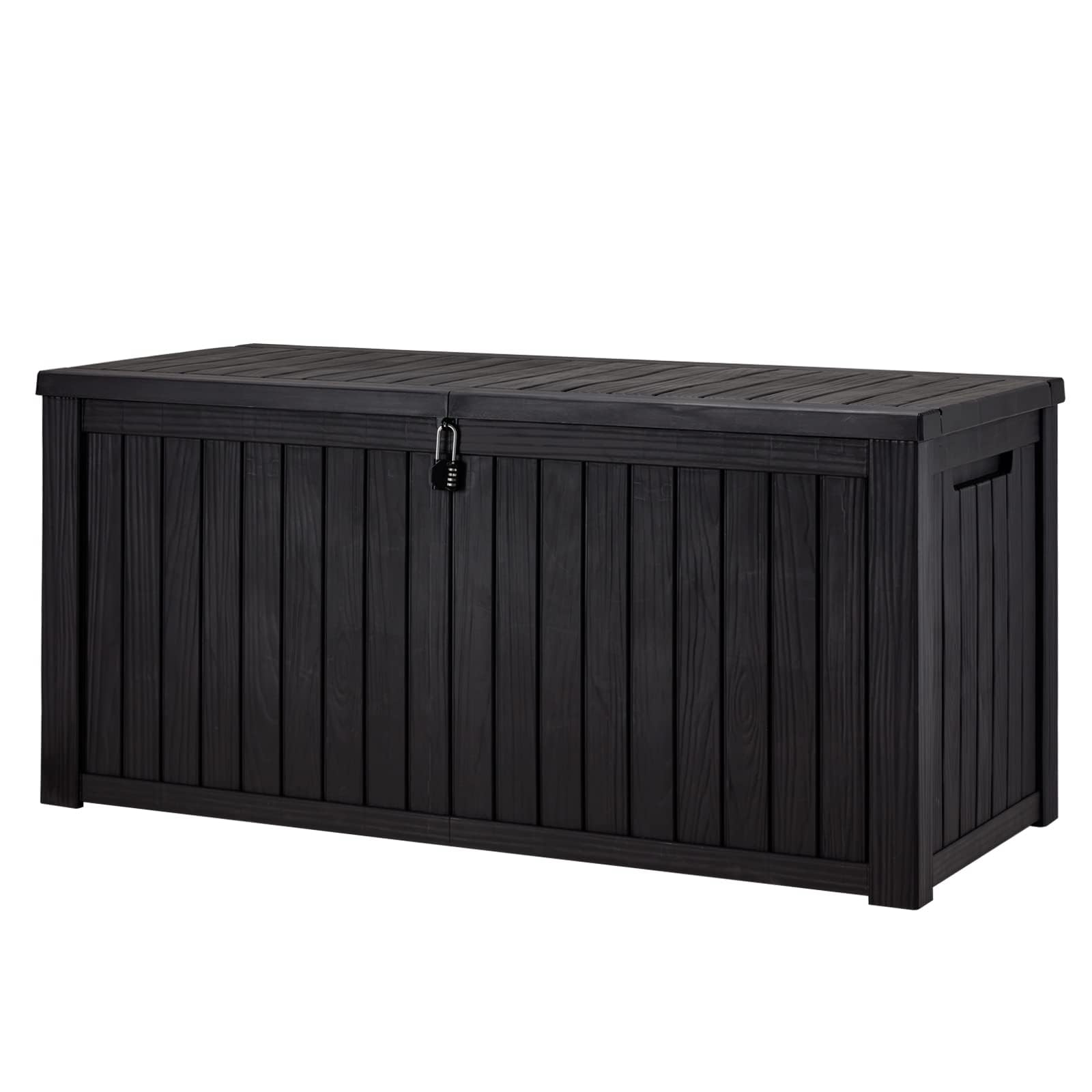 Homguava 160 Gallon Outdoor Storage Box, Waterproof Resin Deck Box, Large Capacity Deck Box Bench, Lockable Outdoor Storage Container for Patio Furniture, Garden Tools, Swimming Equipment, (Black)