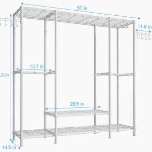 Ulif E3 Heavy Duty Garment Rack, 4 Tiers Freestanding Closet Organizer System with 5 Shelves, Metal Closet Organizer and Storage System for Clothes, Max Load 650lbs, 57.1"W x 14.5"D x 77.3"H, White