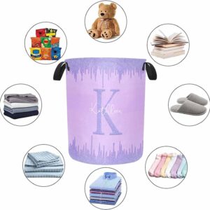 Custom Initials Name Family Name Laundry Basket for Boys Room, Purple Personalized Baseball Hampers with Names for Teens Women Men, Collapsible Dirty Clothes Baskets