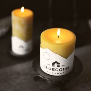 Bluecorn Beeswax 100% Pure Beeswax Pillar Candles | Natural Beeswax Candles, Unscented Yellow Candles | Soy, Paraffin, & Fragrance Free | 3x6, 90 Hour Burn Time, Bulk 6-Pack | Handmade in Colorado