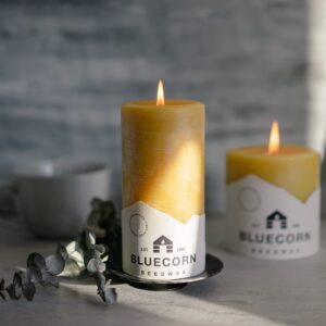 Bluecorn Beeswax 100% Pure Beeswax Pillar Candles | Natural Beeswax Candles, Unscented Yellow Candles | Soy, Paraffin, & Fragrance Free | 3x6, 90 Hour Burn Time, Bulk 6-Pack | Handmade in Colorado