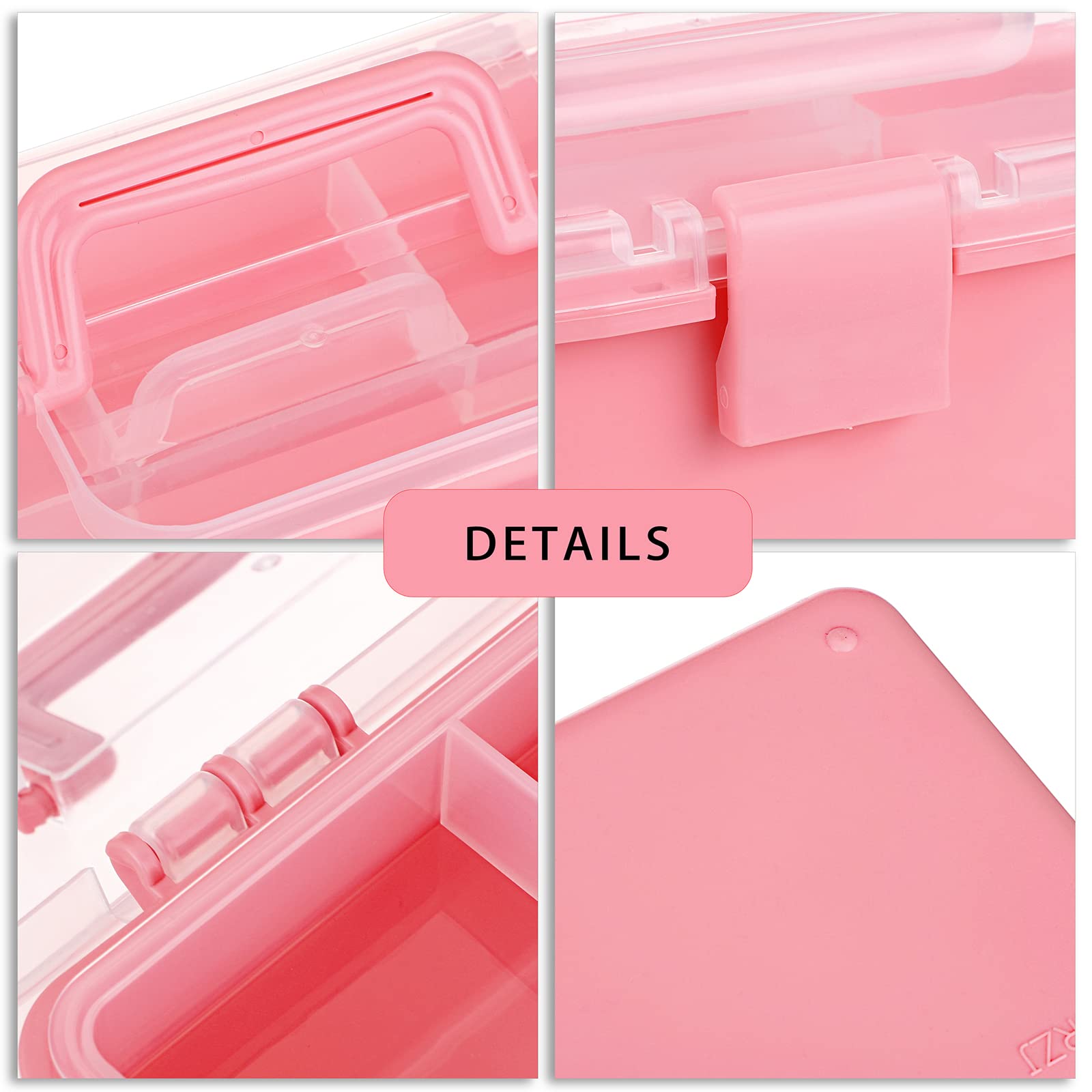 BTSKY Small Plastic Storage Box with Lid 7.9"x3.7"x4.1" Art Supply Storage Organizer with Handled Removable Tray Multi-use Small Storage Container Portable Sewing Box for Art & Sewing Supplies, Pink