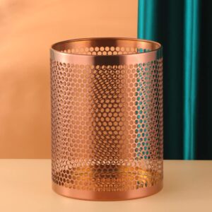 qobimoon mesh wastebasket round mesh stainless steel wastebasket trash can recycling bin for home, office, bathroom, bedroom & kitchen, 3.5 gallon / 12l, 11" h x 10" d garbage can-rose gold