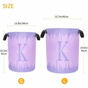 Custom Initials Name Family Name Laundry Basket for Boys Room, Purple Personalized Baseball Hampers with Names for Teens Women Men, Collapsible Dirty Clothes Baskets