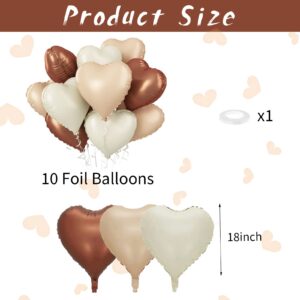 Brown Apricot Heart Balloons, 10Pcs Coffee Cream Beige Foil Heart Shape Balloons, 18inch Nude Neutral Foil Balloons for Helium Valentines Decorations for Engagement, Brithday, Baby Shower, Wedding