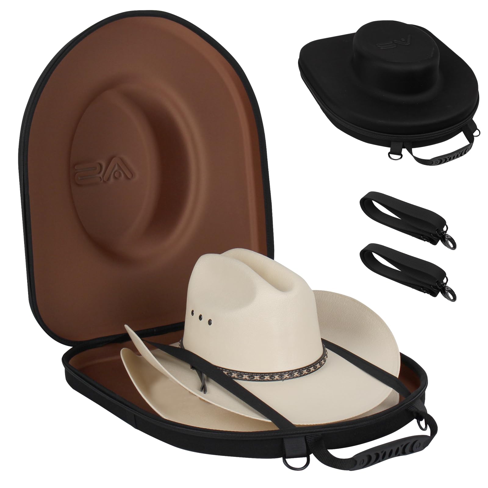 Anysiny Hat Box for Travel-Crush Proof Hat Travel Case for Cowboy Hats Holder Storage Box Organizer Cap Carrier with Adjustable Carry Strap (Cowboy-Black Red, Large-Cowboy Hat Case)