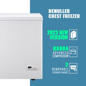 DEMULLER Chest Freezer Small Deep Freeezer with 2 Removable Baskets, Compact Freezer with Digital Control Panel accurate to 1 ℉, Mini Freezer for Homes Garages Basements White