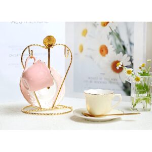 Heart Shaped Tea Cup and Saucer Display Stand Holder Rack Metal Cup Saucer Holder Tea Cup Holder Display Stainless Steel Coffee Mug Organizer for Plate Teapot - Gold